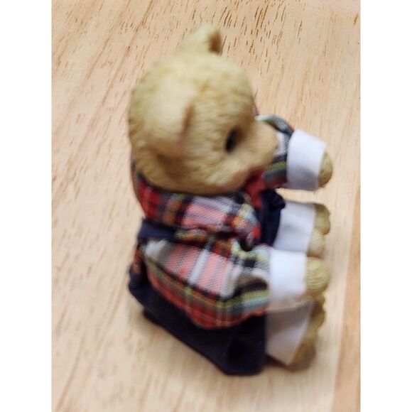 Bear Figurine plaid top small bow sit position - Picture 6 of 8